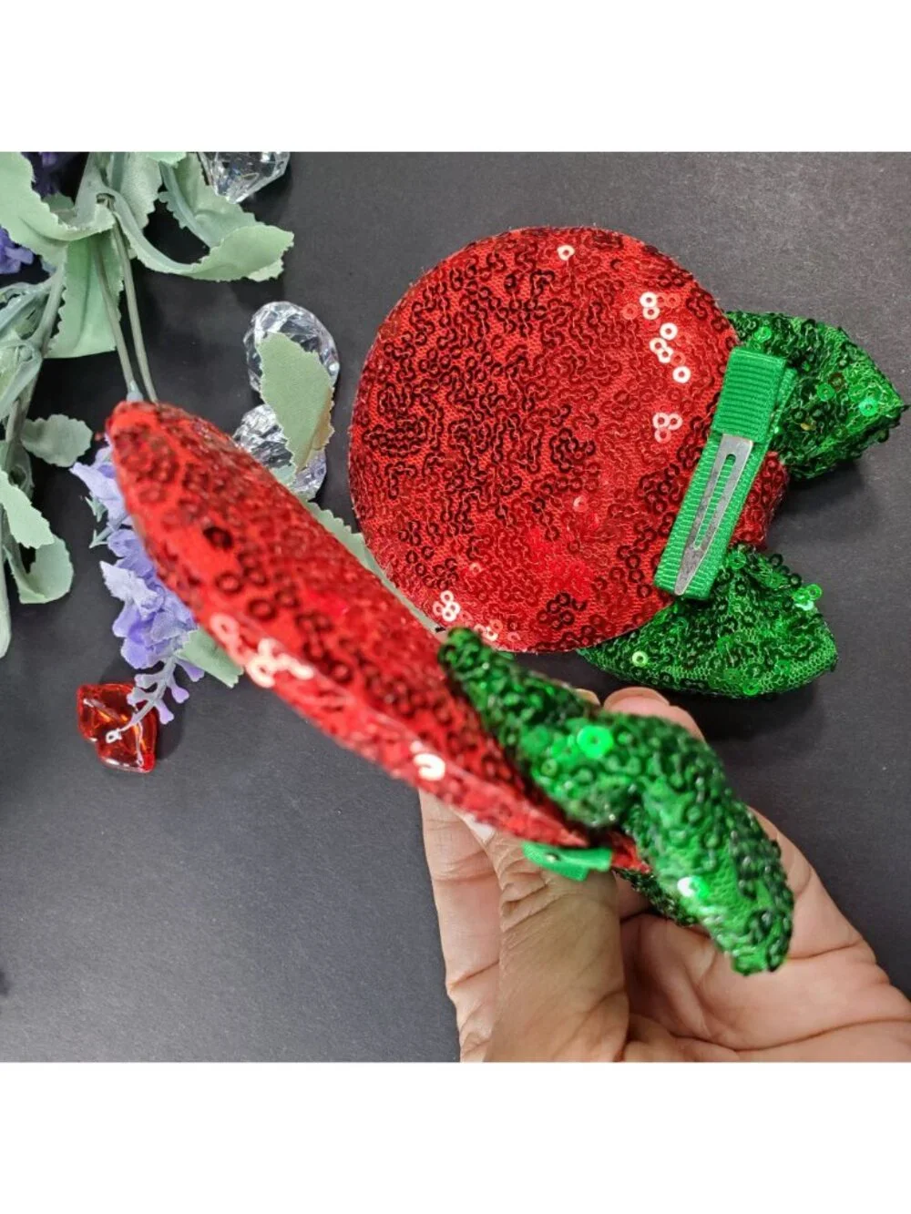 Minnie Mouse Ears Barretts Christmas Sequins Red Hair Bow Clips Hair Accessories